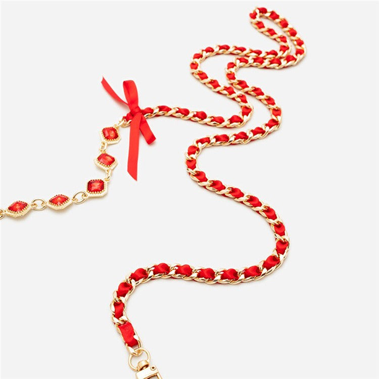 Crossbody Phone Lanyard Metal Phone Charm Cell Phone Chain Strap, Total Length: 120cm - Red