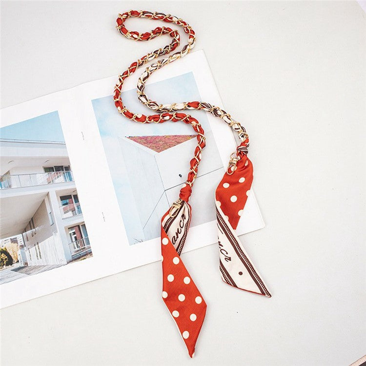 115cm Metal Chain Crossbody Strap Phone Lanyard Silk Scarf Shoulder Strap with Tether Tab Orange