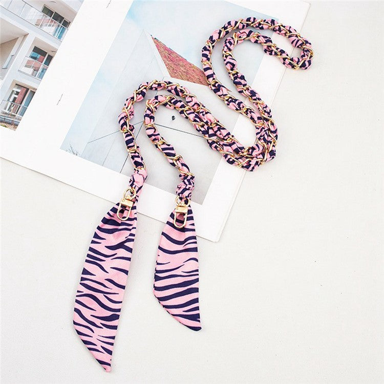 115cm Metal Chain Crossbody Strap Phone Lanyard Silk Scarf Shoulder Strap with Tether Tab Navy Blue+Pink