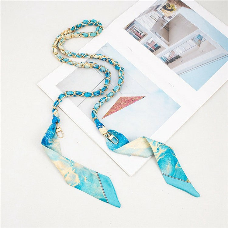 115cm Metal Chain Crossbody Strap Phone Lanyard Silk Scarf Shoulder Strap with Tether Tab Blue