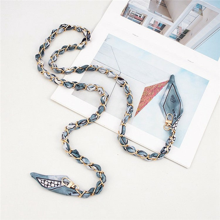 115cm Metal Chain Crossbody Strap Phone Lanyard Silk Scarf Shoulder Strap with Tether Tab Mist Blue