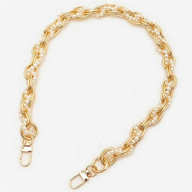 31cm Braided Pearls Phone Charm Strap Dual Buckles Metal Short Strap - Gold