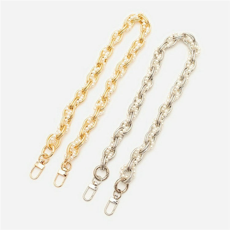 31cm Braided Pearls Phone Charm Strap Dual Buckles Metal Short Strap - Gold