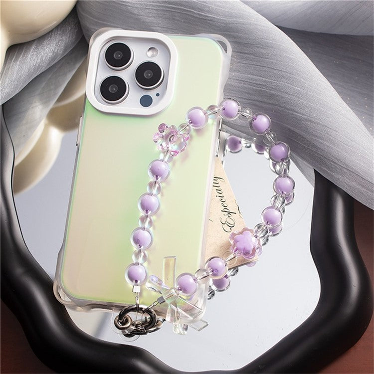 Beaded Phone Bracelet Strap Crystal Beaded Phone Charm Hand Wrist Lanyard, Total Length: 30cm - Purple / With Tether Tab