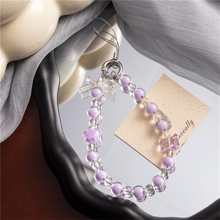 Beaded Phone Bracelet Strap Crystal Beaded Phone Charm Hand Wrist Lanyard, Total Length: 30cm - Purple / With Strap