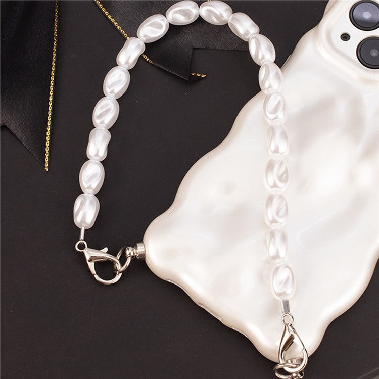 Phone Lanyard Wrist Strap Faux Pearl Cell Phone Charms Chain Wristlet, Total Length: 31cm