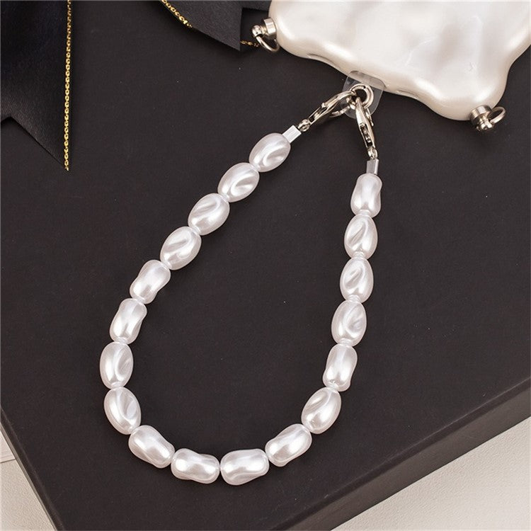 Phone Lanyard Wrist Strap Faux Pearl Cell Phone Charms Chain Wristlet, Total Length: 31cm