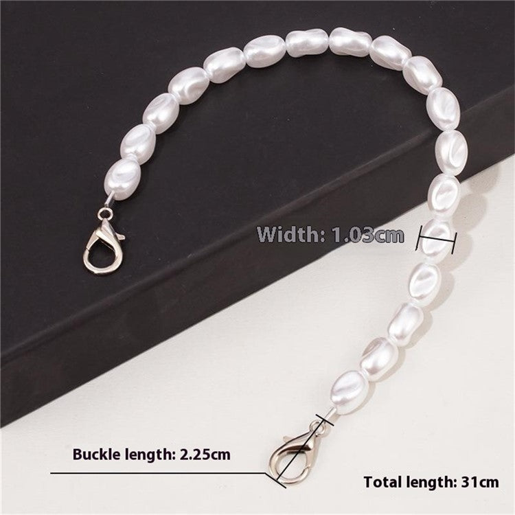 Phone Lanyard Wrist Strap Faux Pearl Cell Phone Charms Chain Wristlet, Total Length: 31cm