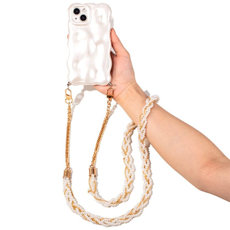 Universal Pearl Mobile Phone Chain Lanyard Metal Crossbody Neck Phone Charm with Tether Tab, Total Length: 120cm