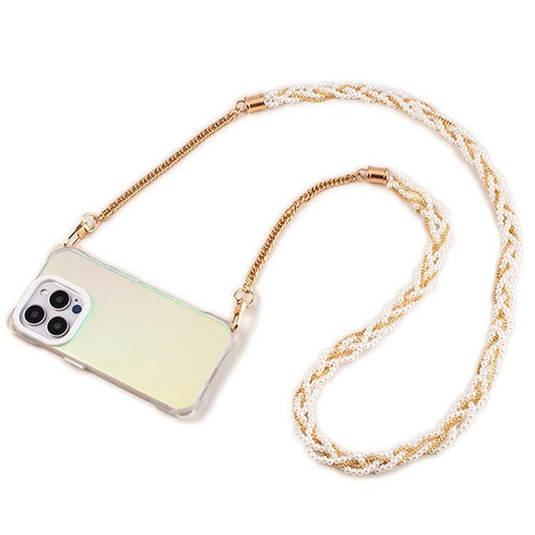 Universal Pearl Mobile Phone Chain Lanyard Metal Crossbody Neck Phone Charm with Tether Tab, Total Length: 120cm