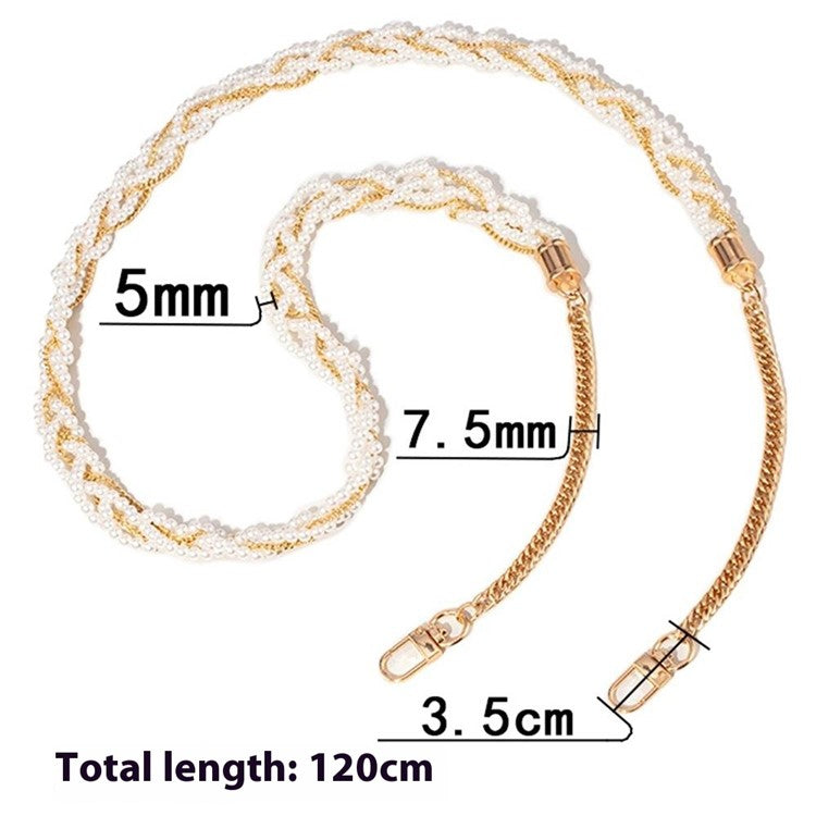 Universal Pearl Mobile Phone Chain Lanyard Metal Crossbody Neck Phone Charm with Tether Tab, Total Length: 120cm