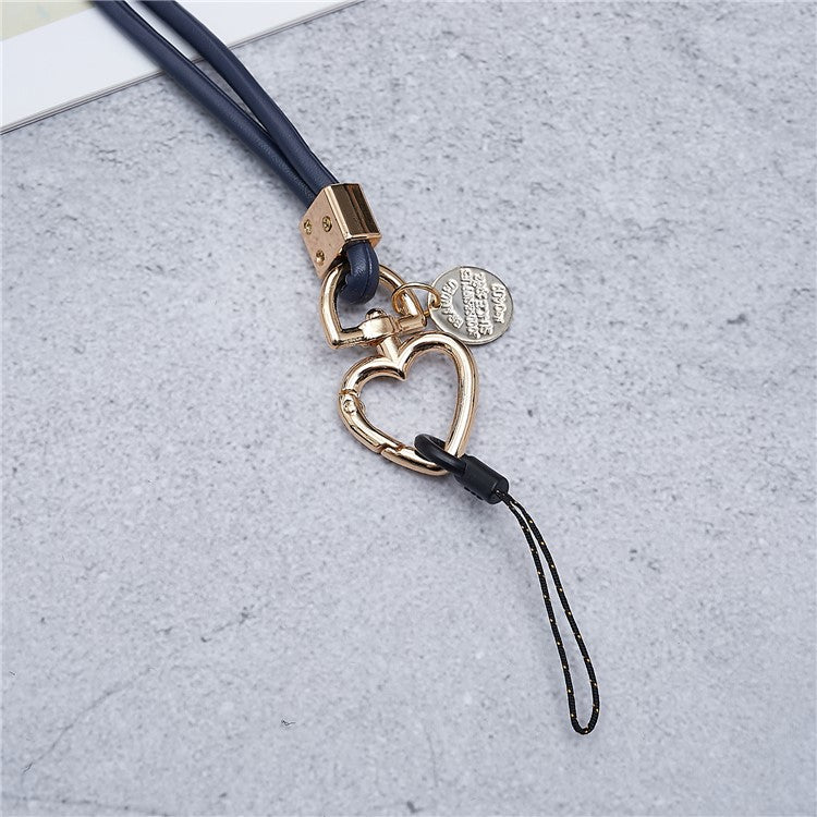 PU Leather Phone Lanyard Anti-lost Hanging Rope Pendant Keychain Multi-function Style Strap for Cell Phone, Keys, MP3 / MP4 Player - Dark Blue