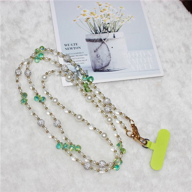 120cm Sparkling Diamond Beads Phone Strap Crossbody Chain - Green