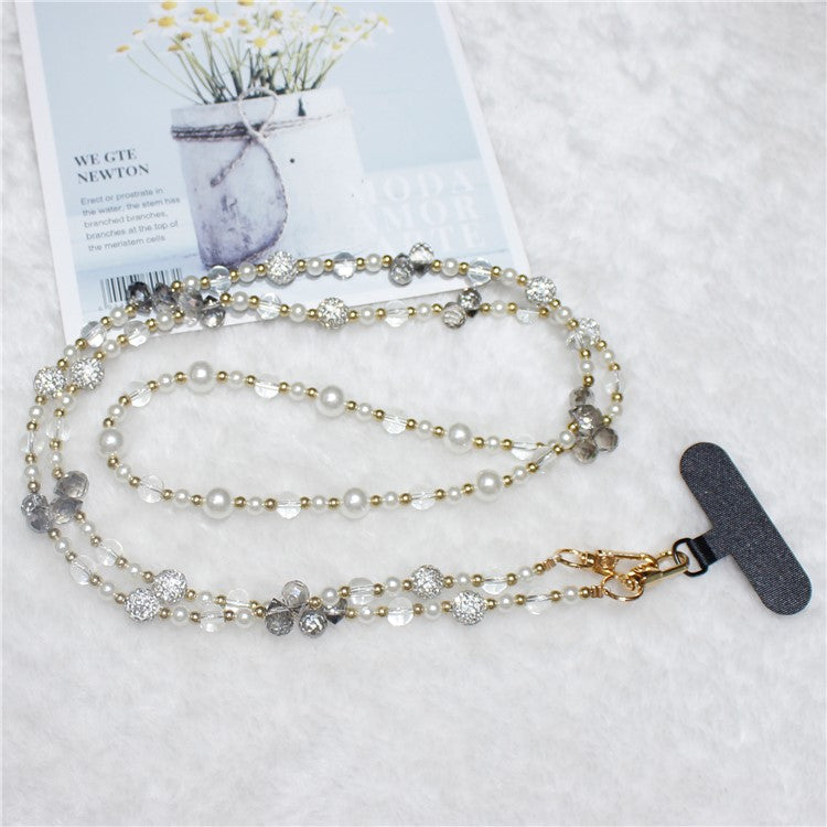 120cm Sparkling Diamond Beads Phone Strap Crossbody Chain - Silver