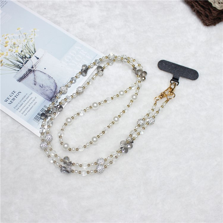 120cm Sparkling Diamond Beads Phone Strap Crossbody Chain - Silver