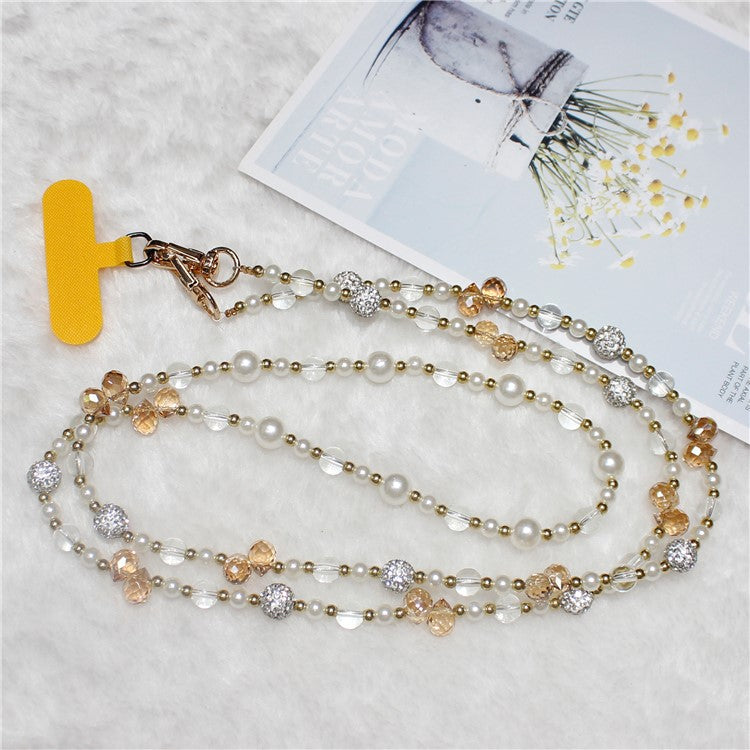 120cm Sparkling Diamond Beads Phone Strap Crossbody Chain - Yellow