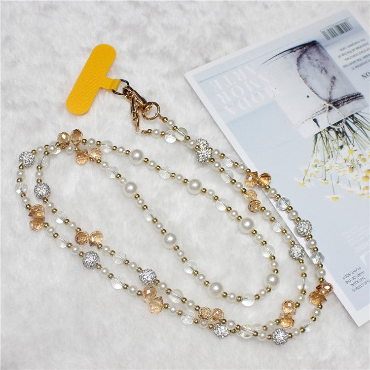 120cm Sparkling Diamond Beads Phone Strap Crossbody Chain - Yellow