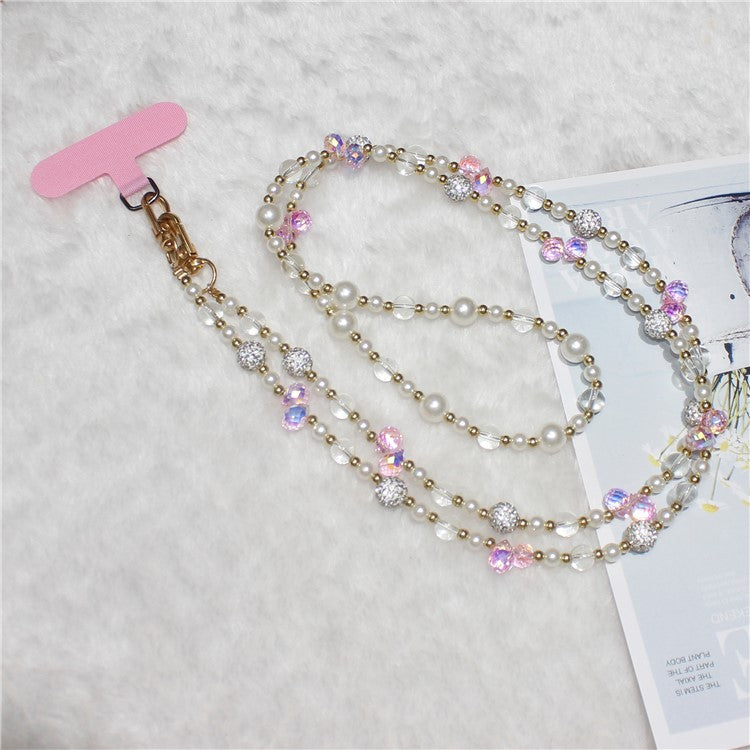 120cm Sparkling Diamond Beads Phone Strap Crossbody Chain - Pink