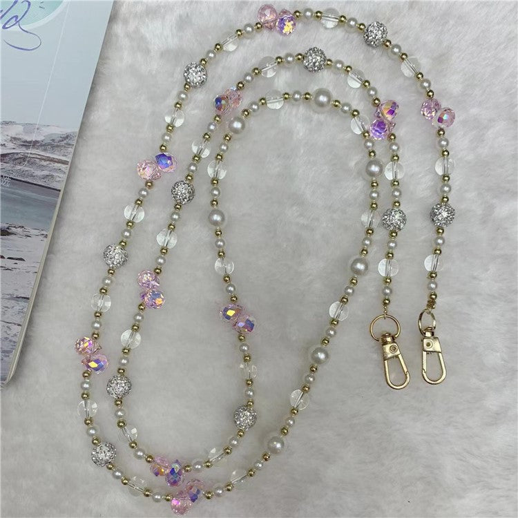 120cm Sparkling Diamond Beads Phone Strap Crossbody Chain - Pink