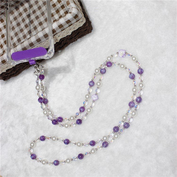 120cm KT Beads Phone Strap Crossbody Chain Phone Lanyard - Purple