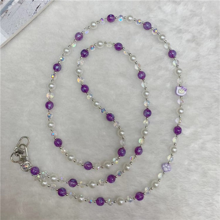 120cm KT Beads Phone Strap Crossbody Chain Phone Lanyard - Purple