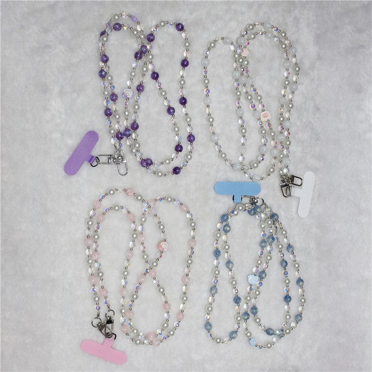 120cm KT Beads Phone Strap Crossbody Chain Phone Lanyard - Purple