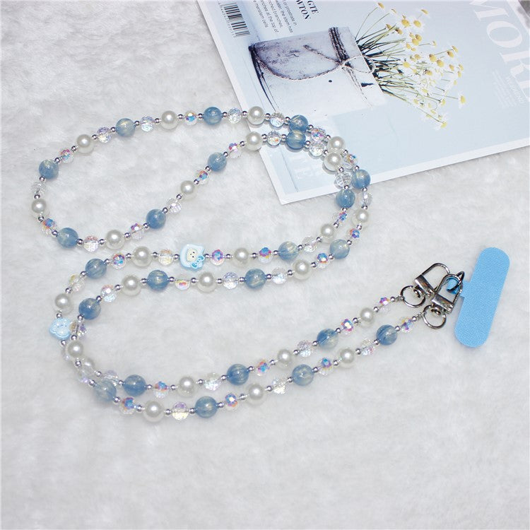 120cm KT Beads Phone Strap Crossbody Chain Phone Lanyard - Blue