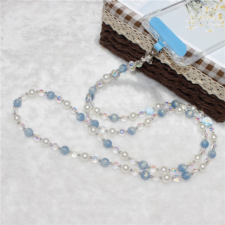 120cm KT Beads Phone Strap Crossbody Chain Phone Lanyard - Blue