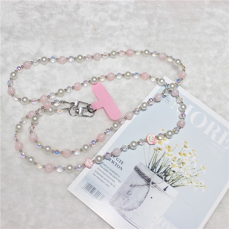 120cm KT Beads Phone Strap Crossbody Chain Phone Lanyard - Pink