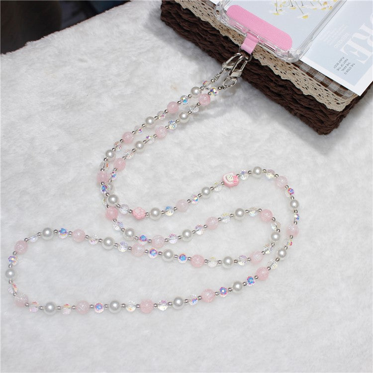 120cm KT Beads Phone Strap Crossbody Chain Phone Lanyard - Pink