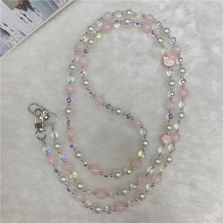 120cm KT Beads Phone Strap Crossbody Chain Phone Lanyard - Pink