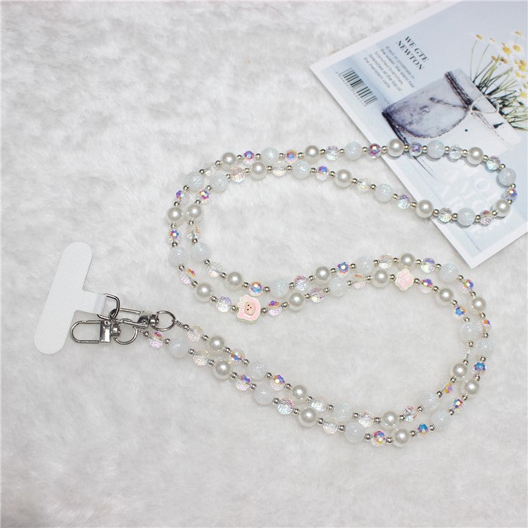 120cm KT Beads Phone Strap Crossbody Chain Phone Lanyard - White