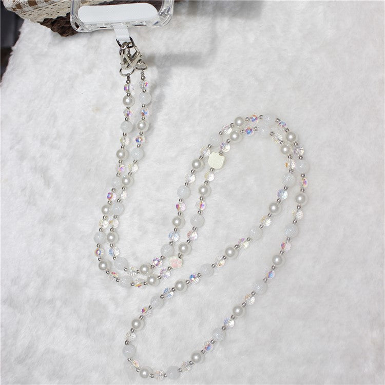 120cm KT Beads Phone Strap Crossbody Chain Phone Lanyard - White