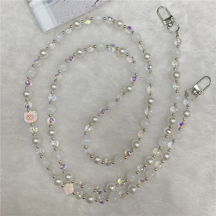 120cm KT Beads Phone Strap Crossbody Chain Phone Lanyard - White