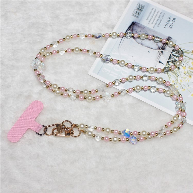 120cm Transparent Beads Phone Strap Crossbody Chain Phone Lanyard - Pink