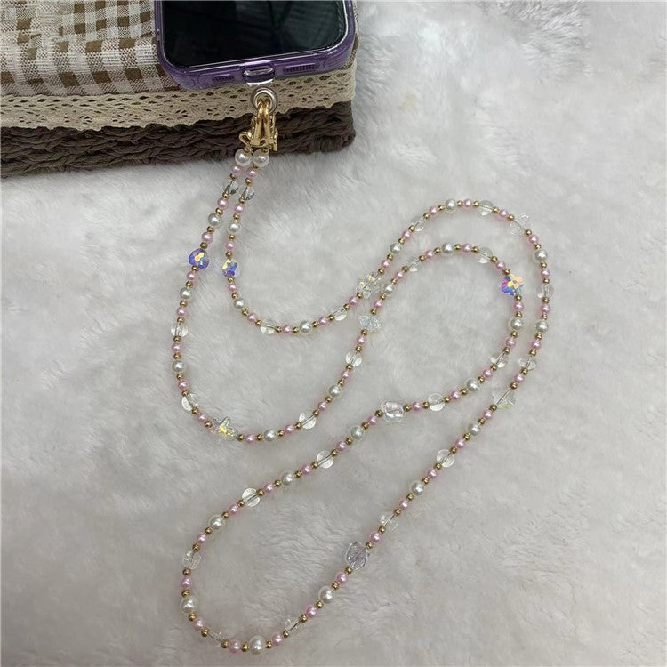 120cm Transparent Beads Phone Strap Crossbody Chain Phone Lanyard - Pink