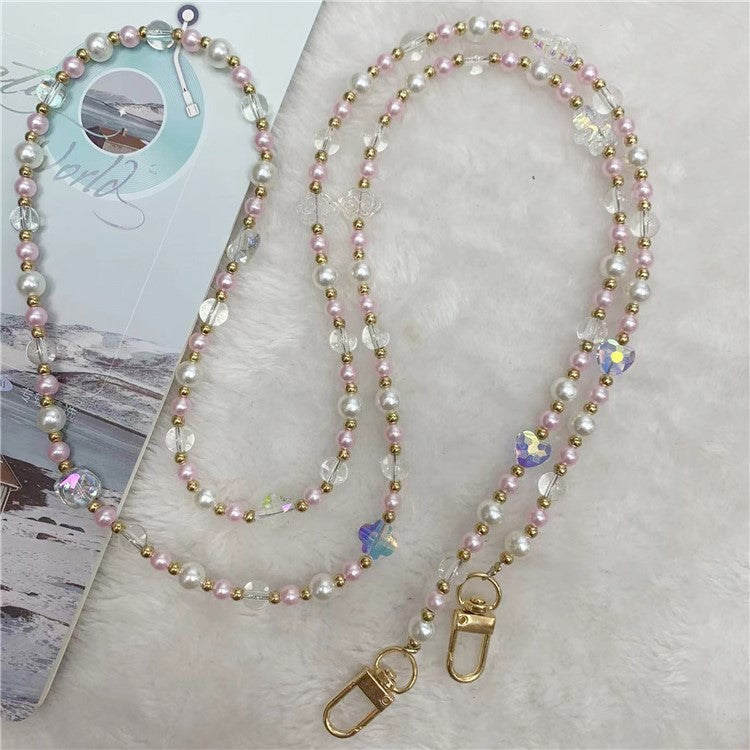 120cm Transparent Beads Phone Strap Crossbody Chain Phone Lanyard - Pink