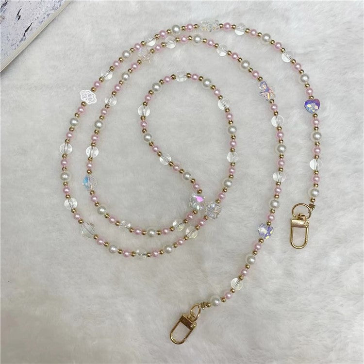 120cm Transparent Beads Phone Strap Crossbody Chain Phone Lanyard - Pink