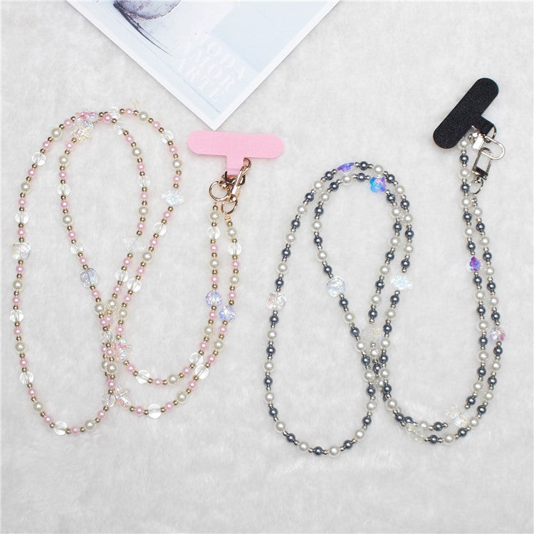 120cm Transparent Beads Phone Strap Crossbody Chain Phone Lanyard - Pink