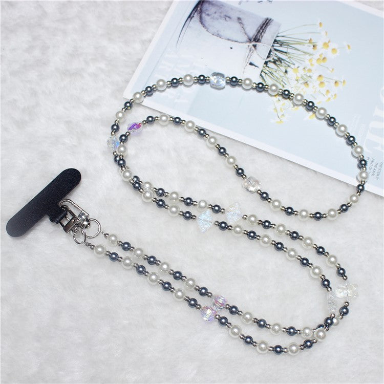 120cm Transparent Beads Phone Strap Crossbody Chain Phone Lanyard - Black