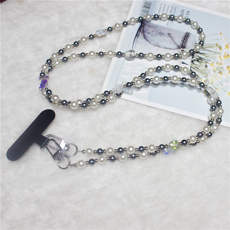 120cm Transparent Beads Phone Strap Crossbody Chain Phone Lanyard - Black