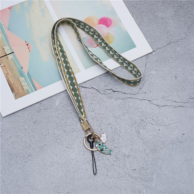 80cm Phone Lanyard Hanging Neck Fish Pendant Anti-lost Hand Wrist Strap Shoulder Neck Strap for Mobile Phone Shell - Green