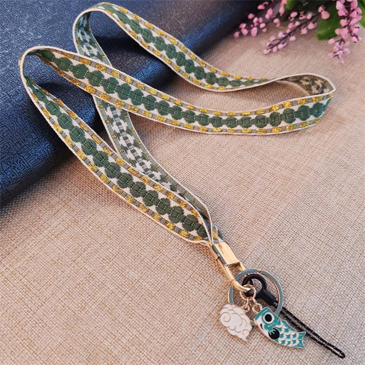 80cm Phone Lanyard Hanging Neck Fish Pendant Anti-lost Hand Wrist Strap Shoulder Neck Strap for Mobile Phone Shell - Green