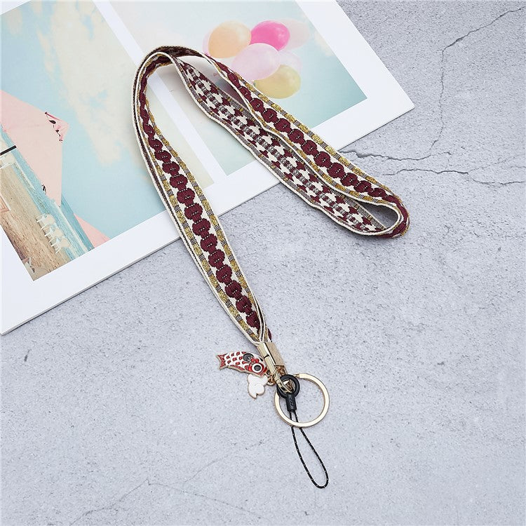 80cm Phone Lanyard Hanging Neck Fish Pendant Anti-lost Hand Wrist Strap Shoulder Neck Strap for Mobile Phone Shell - Purple