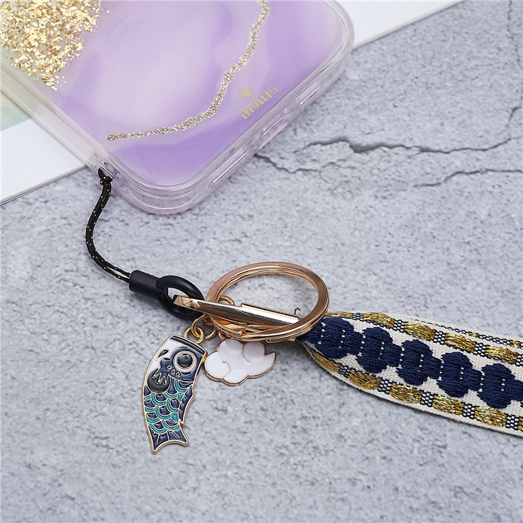 80cm Phone Lanyard Hanging Neck Fish Pendant Anti-lost Hand Wrist Strap Shoulder Neck Strap for Mobile Phone Shell - Blue