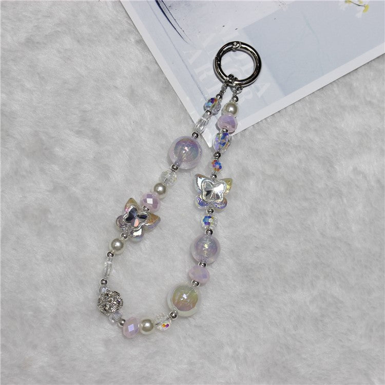 Cell Phone Lanyard 26cm Double Butterfly Beads Phone Chain Wrist Strap