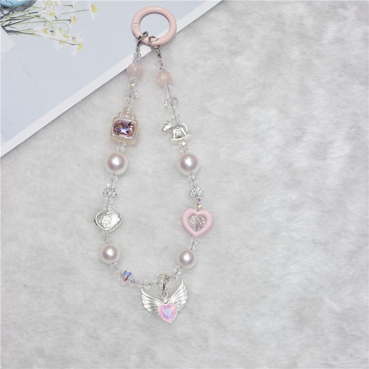 Cell Phone Lanyard 28cm Wing Charm Phone Chain Wrist Strap - Pink