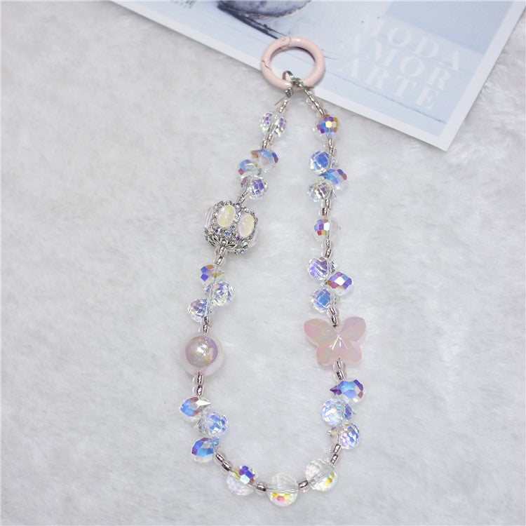 Cell Phone Lanyard 30cm Lantern Water Drop Beads Charm Phone Chain Wrist Strap - Pink