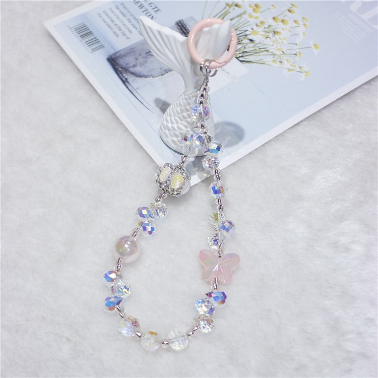 Cell Phone Lanyard 30cm Lantern Water Drop Beads Charm Phone Chain Wrist Strap - Pink