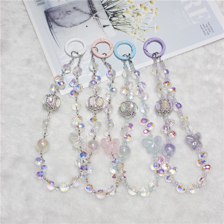 Cell Phone Lanyard 30cm Lantern Water Drop Beads Charm Phone Chain Wrist Strap - Pink